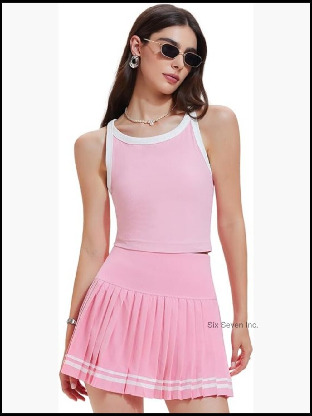 2-Piece Tennis Skirt Set with Built-in Shorts Racerback Tank Top Activewear